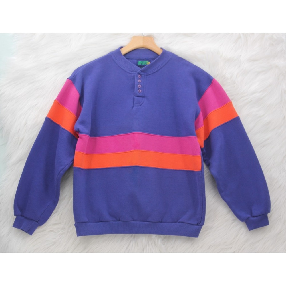 VTG 90s Apparatus Casual 1/4 Button Long Sleeve Multicolor Shirt YL Color block